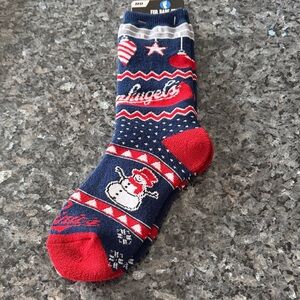 For Bare Feet Navy and Red Snowman Socks